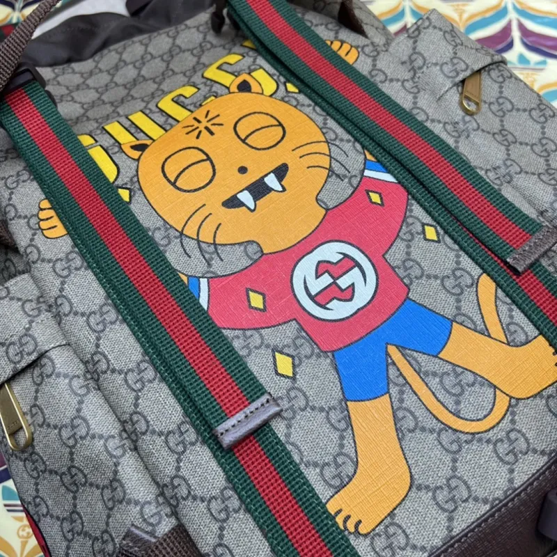 Gucci Original 690999 Backpack | Cute Cat Print GG Supreme Canvas Travel Bag #A60250
