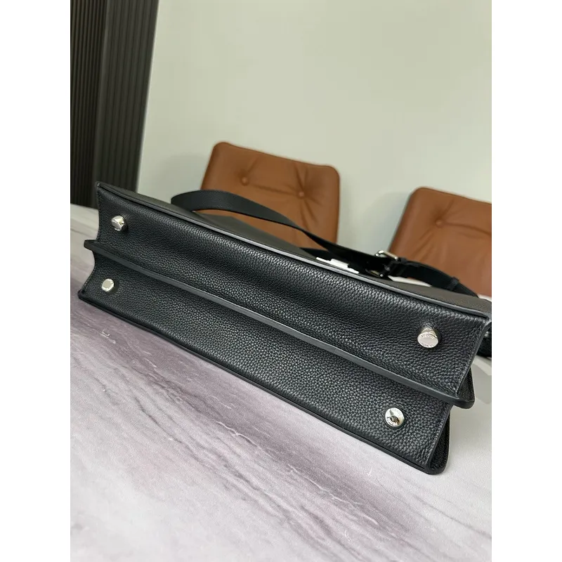Fendi Leather Briefcase And Monster - Eye Pouch Set In Black With Yellow Accents  #A51530
