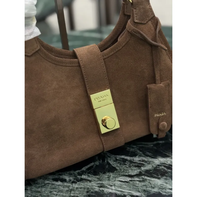 Prada Brown Suede Handbag 1BG580  #A55278