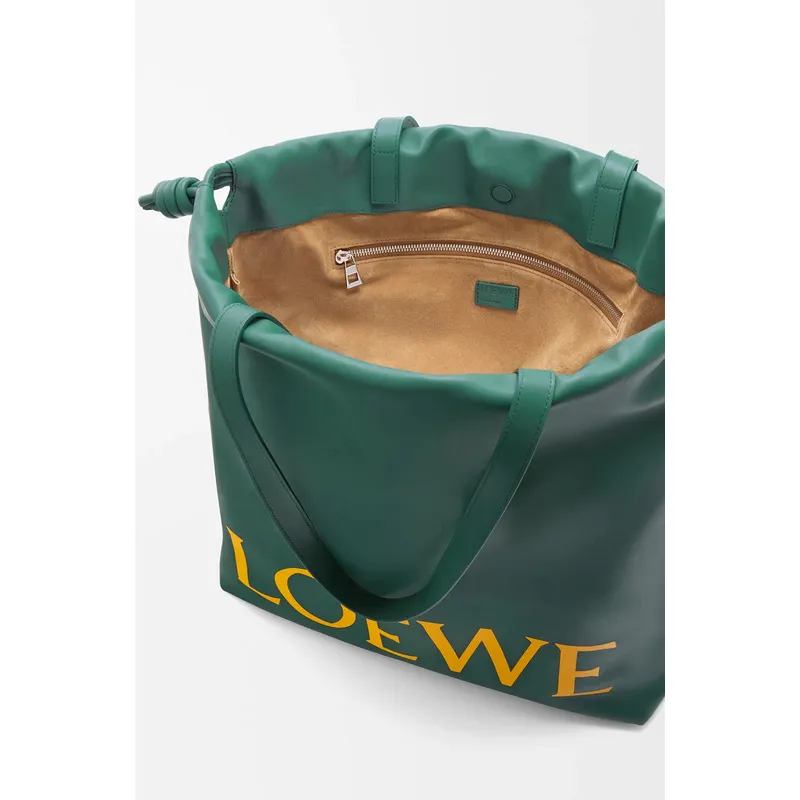 Loewe Green Leather Drawstring Tote Bag With Bold Branding For Chic Everyday Use #A50065