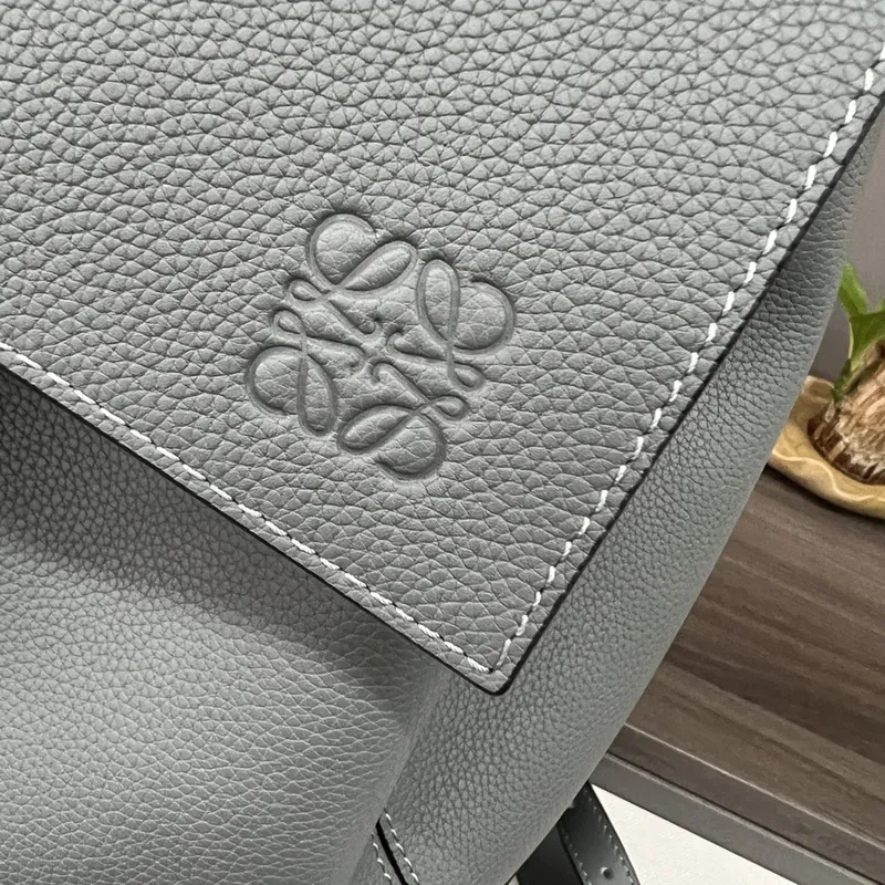Loewe Puzzle Backpack In Light Gray Pebbled Leather With Signature Design #A50978