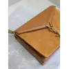 SAINT LAURENT Cassandra Envelope Crossbody Bag Set – Tan Leather-Suede & Black Velvet with Gold YSL Logo (Detachable Chain Strap) #A58773