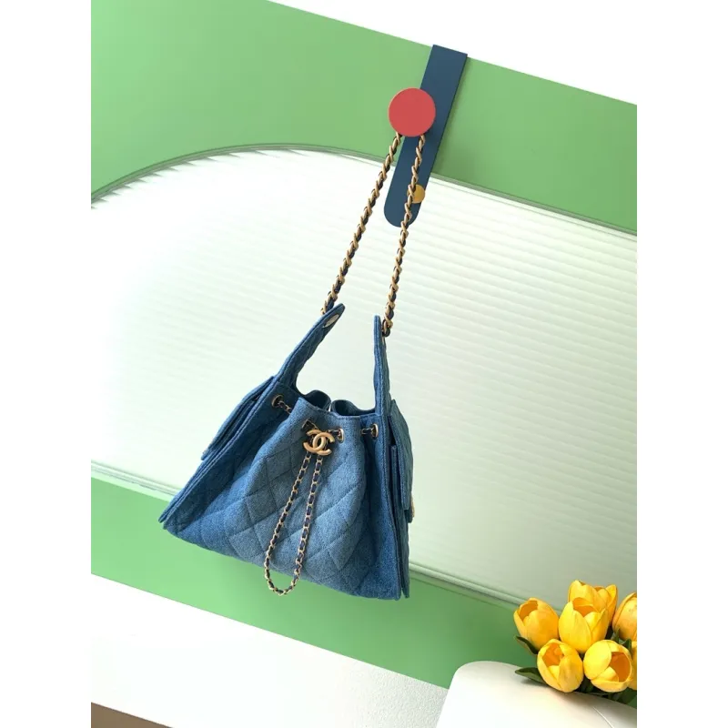 Chanel AS5293 Denim Quilted Hobo Bag with Chain Strap Size 30-26-14 #A62898