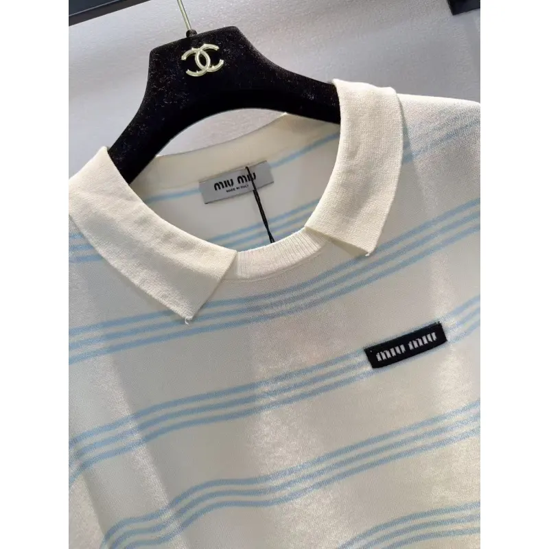 MIUMIU Monogram Knit Short Sleeve Crew Neck Blouse #A63661