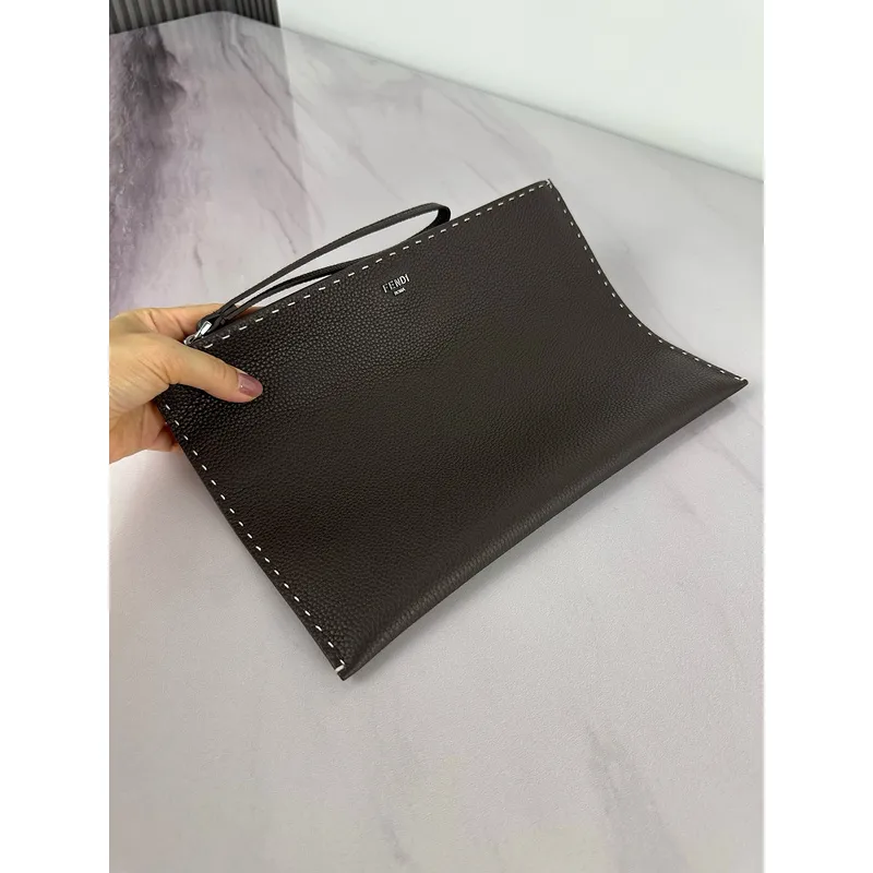 Fendi Pouch Sleek Black Leather Minimalist Logo Redefining Timeless Elegance size:30×20cm #A54204 Fendi Pouch Sleek Black Leather Minimalist Logo Redefining Timeless Elegance size:30×20cm #A54204