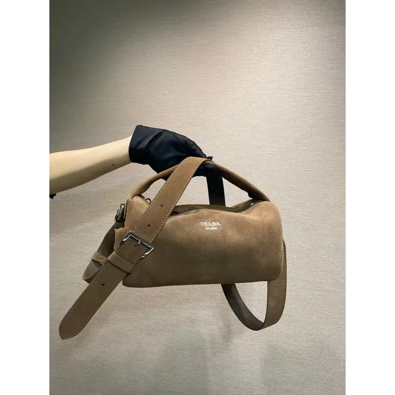 Chic Prada Barrel Bags In Suede And Leather For Fashion - Forward Styling #A49961