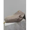SAINT LAURENT Loulou Fringe Medium Shoulder Bag – Dusty Beige Suede with Chevron Quilt & Gold YSL Logo (Convertible Chain Strap) #A58779