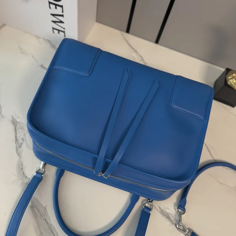 Loewe Amazona 180 Blue Leather Top Handle Bag 34.5x14x27cm #A64991
