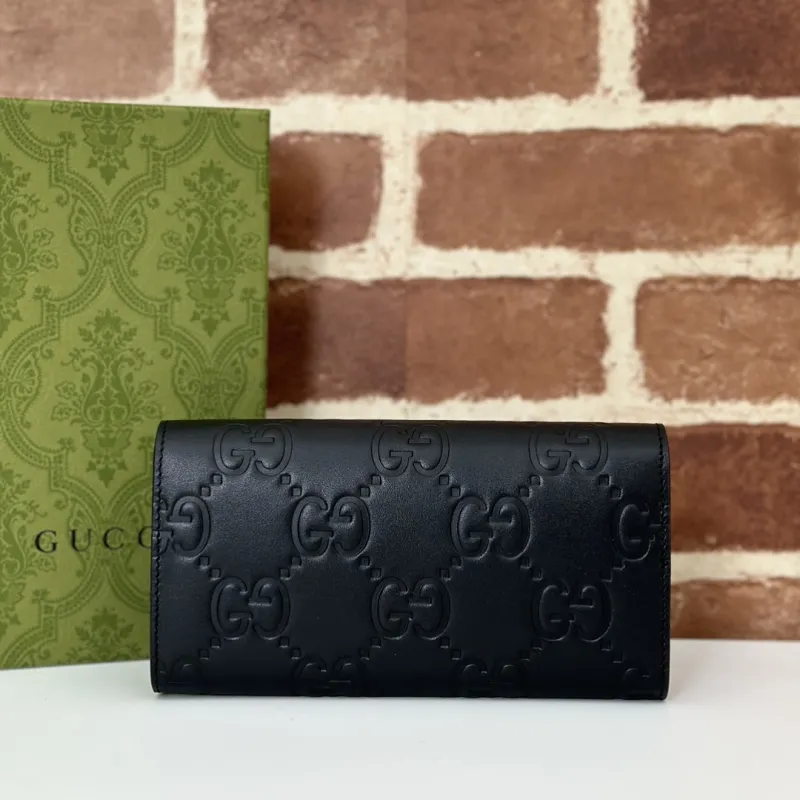 Gucci GG Embossed Leather Envelope Continental Wallet 19×10×3.5cm #A65013