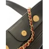 Chanel Black Felt Tote Quilted  Soft Textured  Calfskin Handle Metallic Chain #A60144