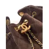 Chanel Mini Suede Bucket Bag  Retro Coin Button  Drawstring  Quilted  Classic Chain #A60143