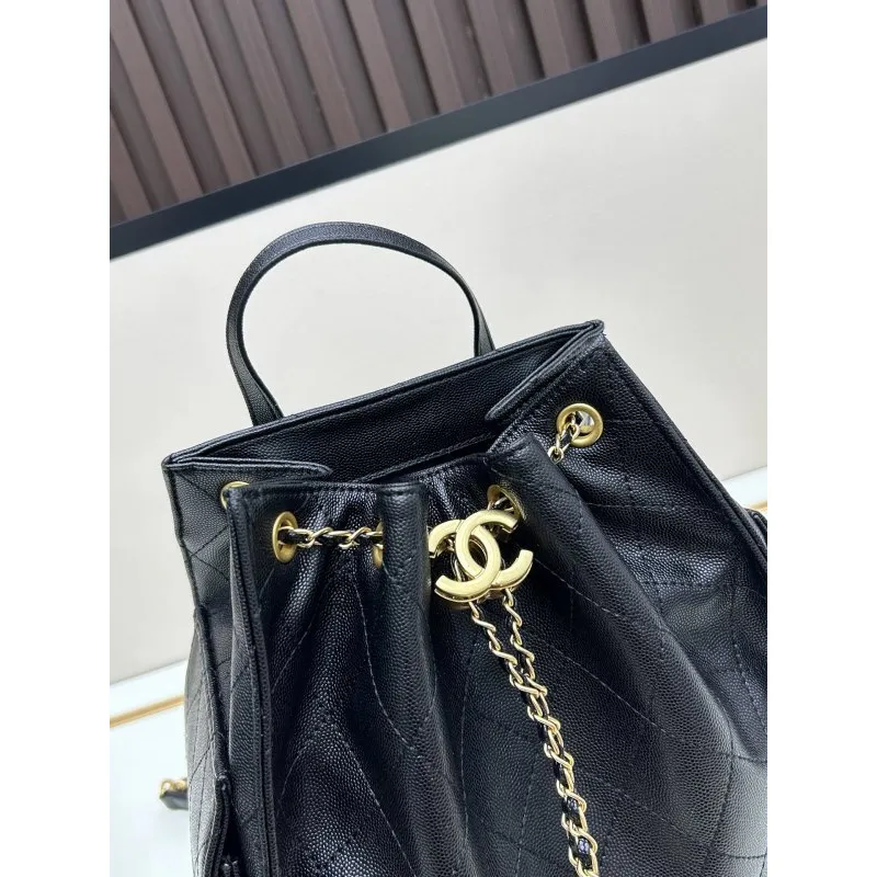 Small Hippie Backpack Drawstring Bucket Bag with Vintage Gold Coin Buttons and Diamond Pattern and Vintage Black and Gold Bag #A54522