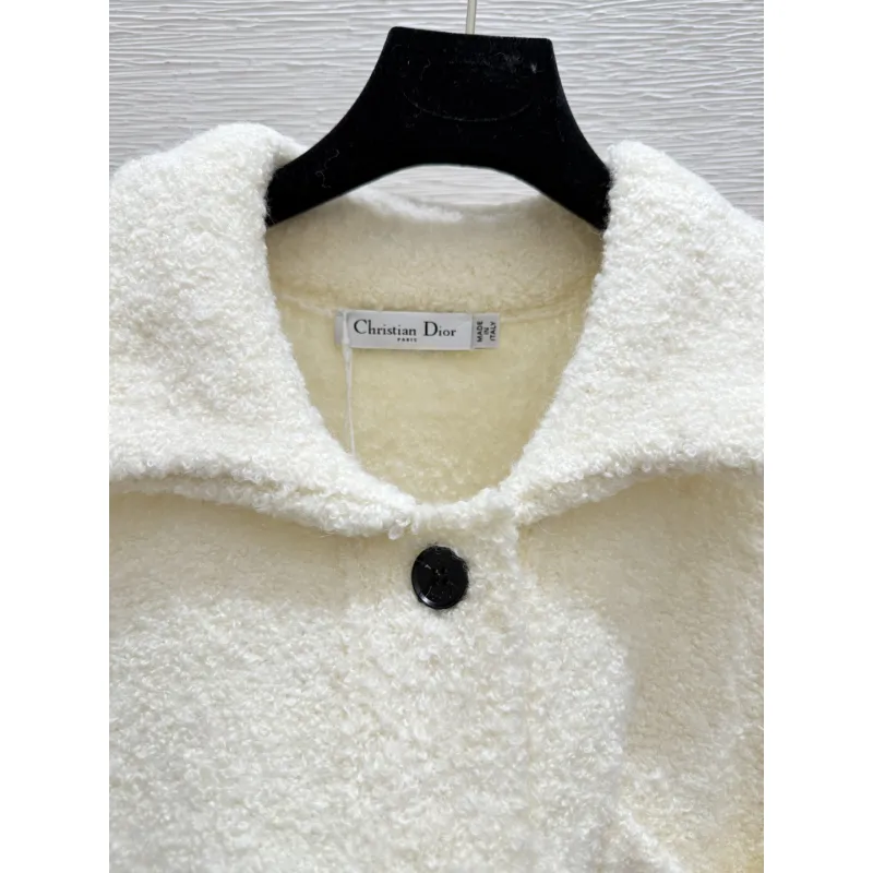 2025 D-ior Womens Wool Cardigan: Chic Collared Style with Functional Pockets and Exquisite Trim Details #A54856