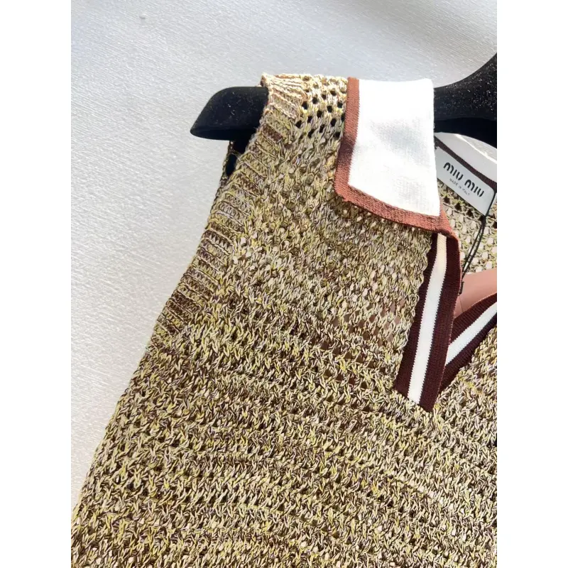 MIUMIU Monogram Knit Short Sleeve Crew Neck Blouse #A63662