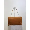 SAINT LAURENT Cassandra Large Envelope Shoulder Bag – Tan Suede with Gold YSL Logo (Detachable Chain Strap) #A58782