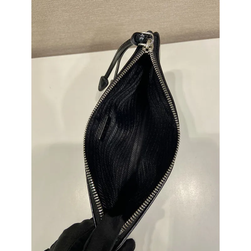 Elegant Black Prada Leather Clutch With Iconic Logo For Timeless Fashion Looks #A49962
