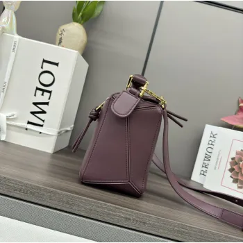 Loewe - Inspired Burgundy Leather Bag With Braided Handle And Geometric Design #A50977