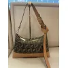 Fendi Brown And Beige FF Logo Jacquard Fabric Shoulder Bag With Leather Trims size:34×22 #A54307 Fendi Brown And Beige FF Logo Jacquard Fabric Shoulder Bag With Leather Trims size:34×22 #A54307