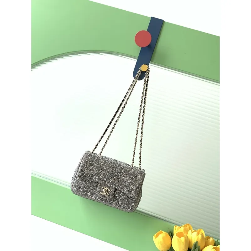 2026 Chanel Evening Bag  Dark Gray  Colorful Rhinestones  Luxurious  Stylish for Formal Events #A60146