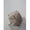 SAINT LAURENT Loulou Fringe Medium Shoulder Bag – Dusty Beige Suede with Chevron Quilt & Gold YSL Logo (Convertible Chain Strap) #A58779