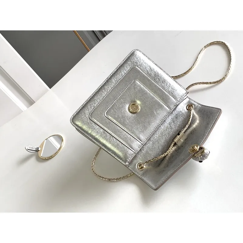 Bvlgari Serpenti Metallic Silver Crossbody Bag With Iconic Motif #A51655