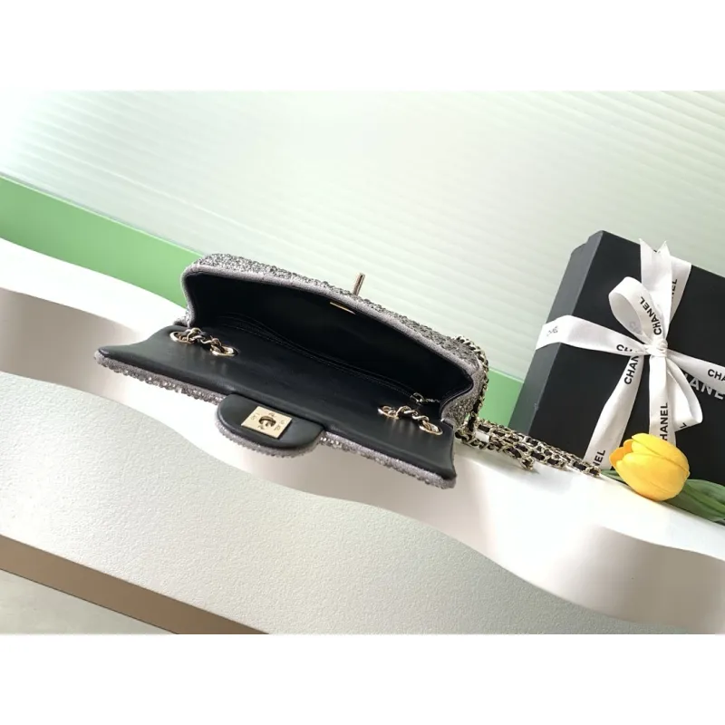 2026 Chanel Evening Bag  Dark Gray  Colorful Rhinestones  Luxurious  Stylish for Formal Events #A60146