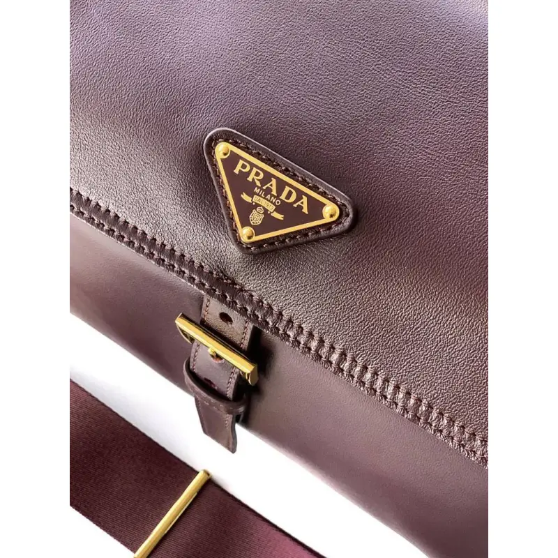 Prada Cahier Messenger Bag (2 Colors) – Burgundy/Black Leather with Gold-Tone Triangle Logo & Buckle Hardware #A59179