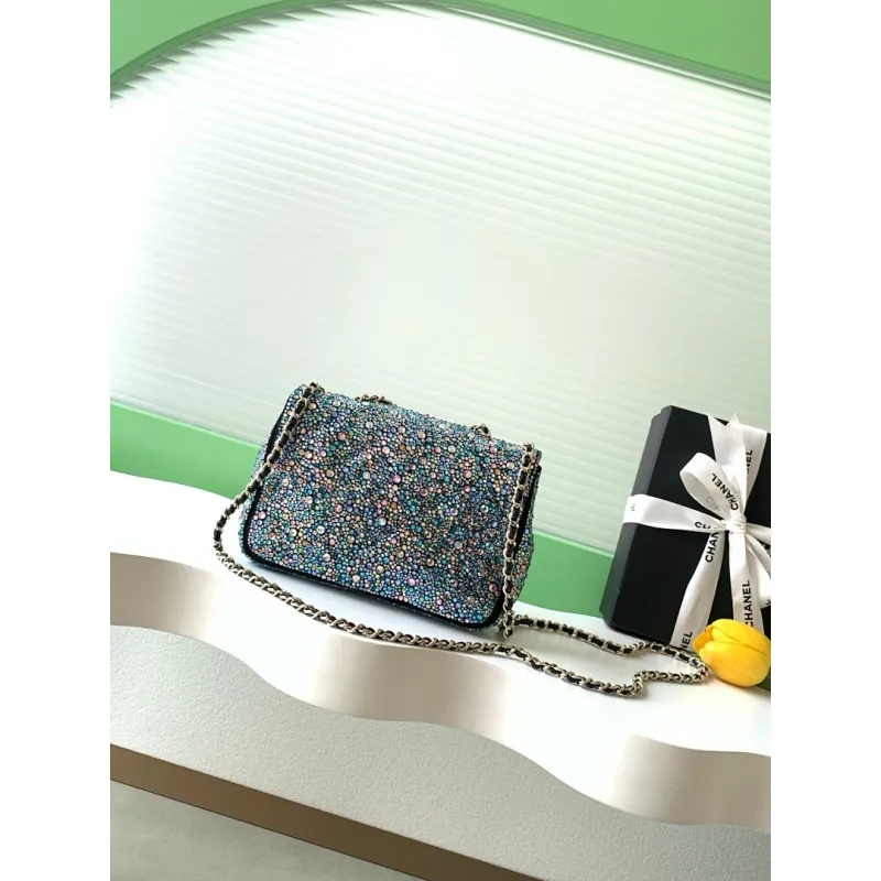 2026 Chanel Evening Bag  Dark Gray  Colorful Rhinestones  Luxurious  Stylish for Formal Events #A60146
