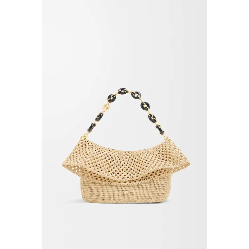 Loewe Medium Ola Raffia & Leather Shoulder Bag, 26 x 13 x 18 cm #A63229