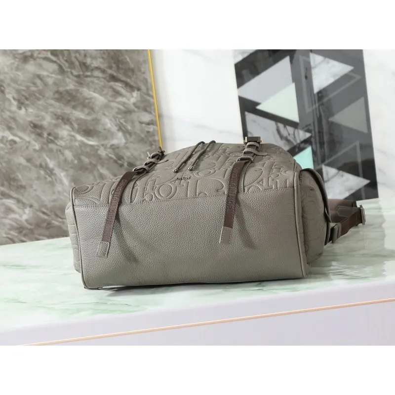 D-ior Mens Grey Embossed Leather Backpack with Signature Hardware - Luxury Fashion for Urban & Travel Essentials A205 #A57316 D-ior Mens Grey Embossed Leather Backpack with Signature Hardware - Luxury Fashion for Urban & Travel Essentials A205 #A57316