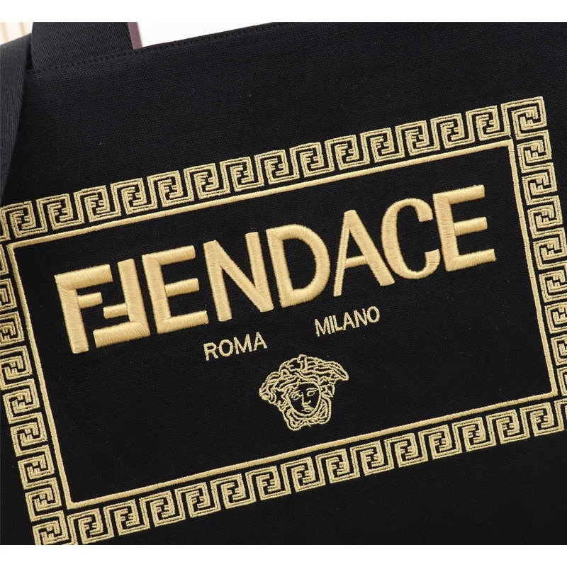 Replica Fendi Tote Textured Canvas Gold Logo Greek Key Bag Epitomizing Timeless Luxury size:35×17×31cm #A54202