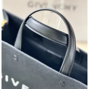 Givenchy Black Canvas Tote Bag With Branding And Gold Hardware #A52344