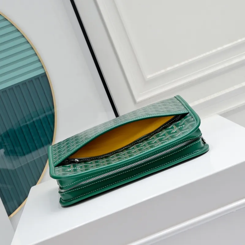 Goyard Canvas Clutch with Leather Trim #A45656 Goyard Canvas Clutch with Leather Trim #A45656