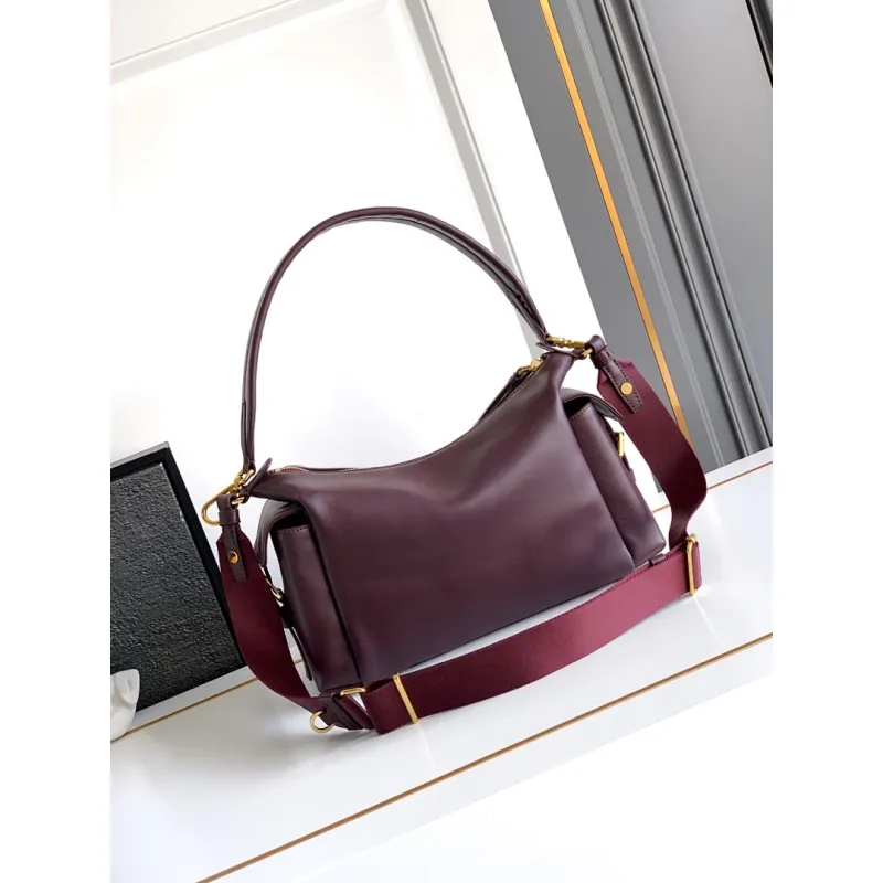 Prada Galleria Soft Shoulder Bag (2 Colors) – Burgundy/Black Leather with Gold-Tone Triangle Logo & Convertible Strap #A59180