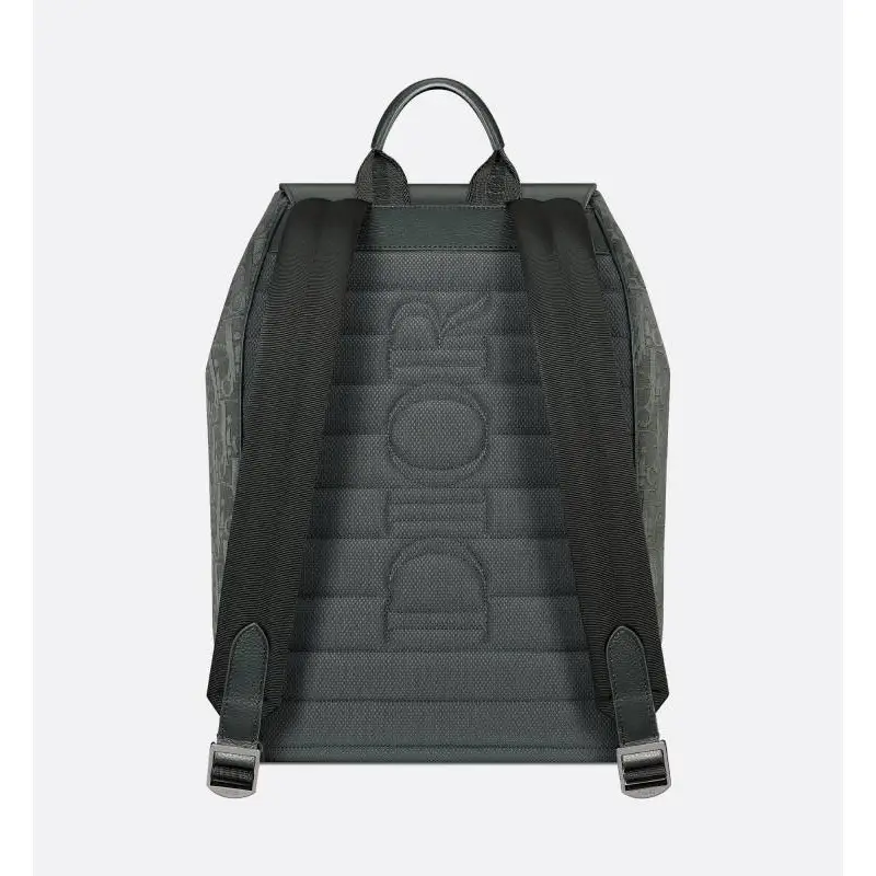 D-ior Mens Grey Oblique Canvas & Grained Leather Backpack - Stylish Luxury for Daily & Travel Use H870 #A57315