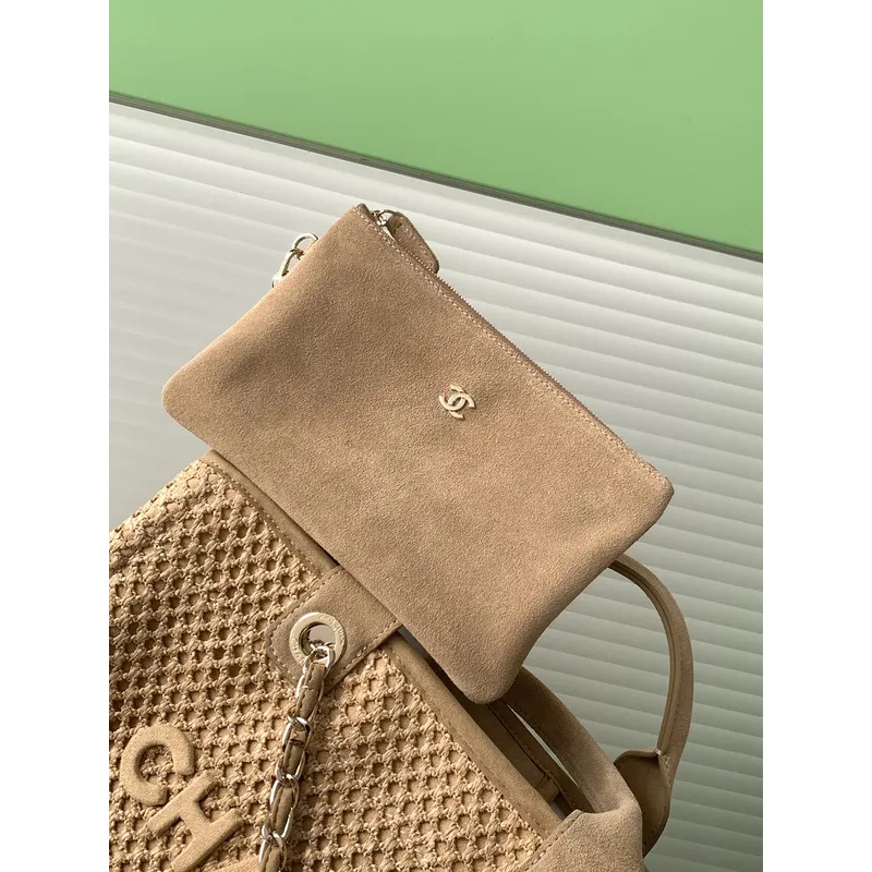 Chanel Woven Tote Textured Raffia Signature Logo &amp Chain Embracing Summer Elegance size38 #A54203