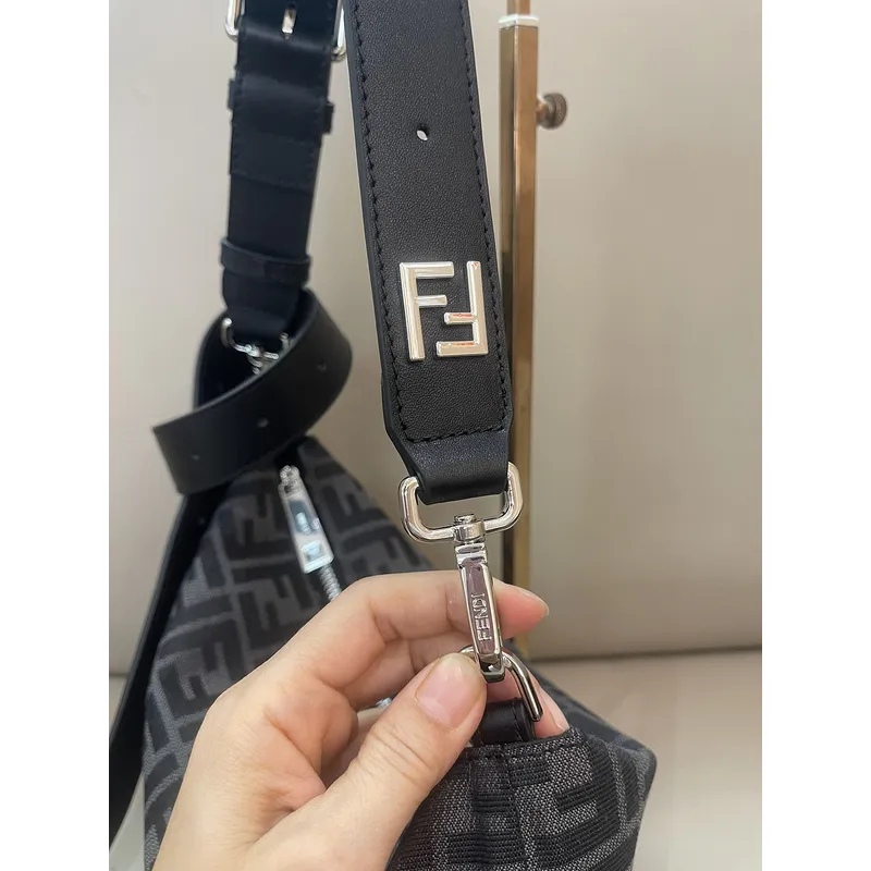 Fendi Brown And Beige FF Logo Jacquard Fabric Shoulder Bag With Leather Trims size:34×22 #A54307 Fendi Brown And Beige FF Logo Jacquard Fabric Shoulder Bag With Leather Trims size:34×22 #A54307