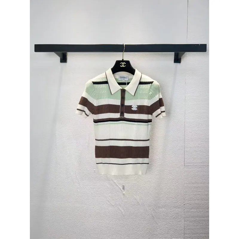 Chanel Monogram Knit Short Sleeve Crew Neck Blouse #A63659