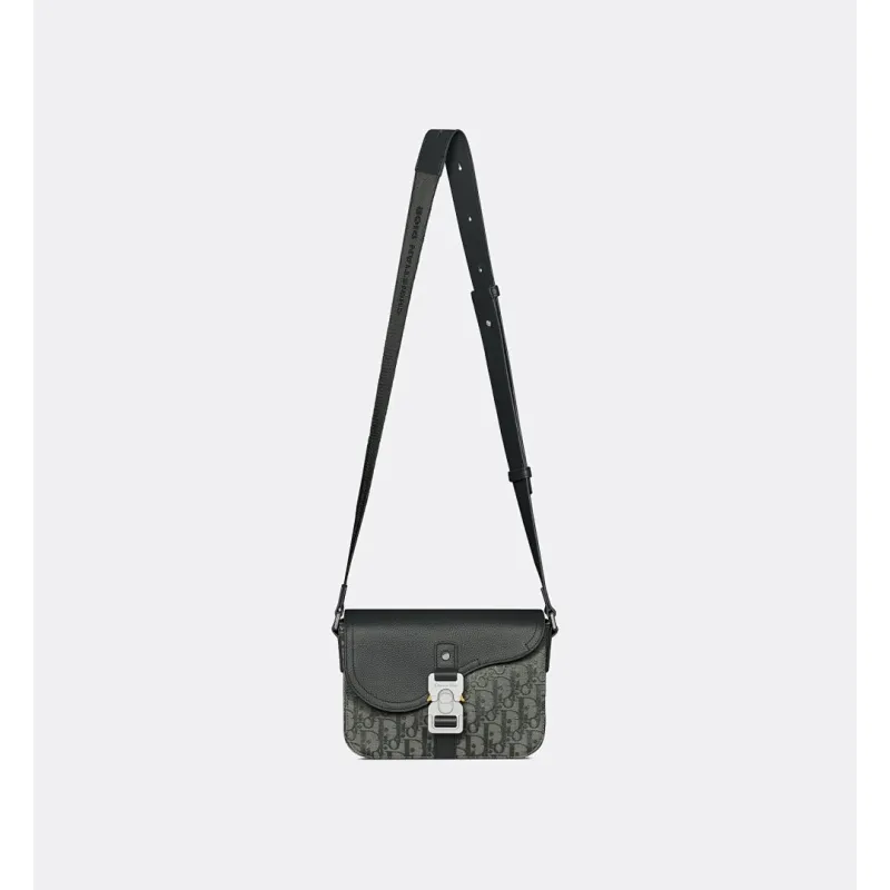 D-ior Saddle Messenger Bag – Anthracite Gray Oblique Jacquard & Grained Calfskin with Signature Aluminum Buckle #A59163