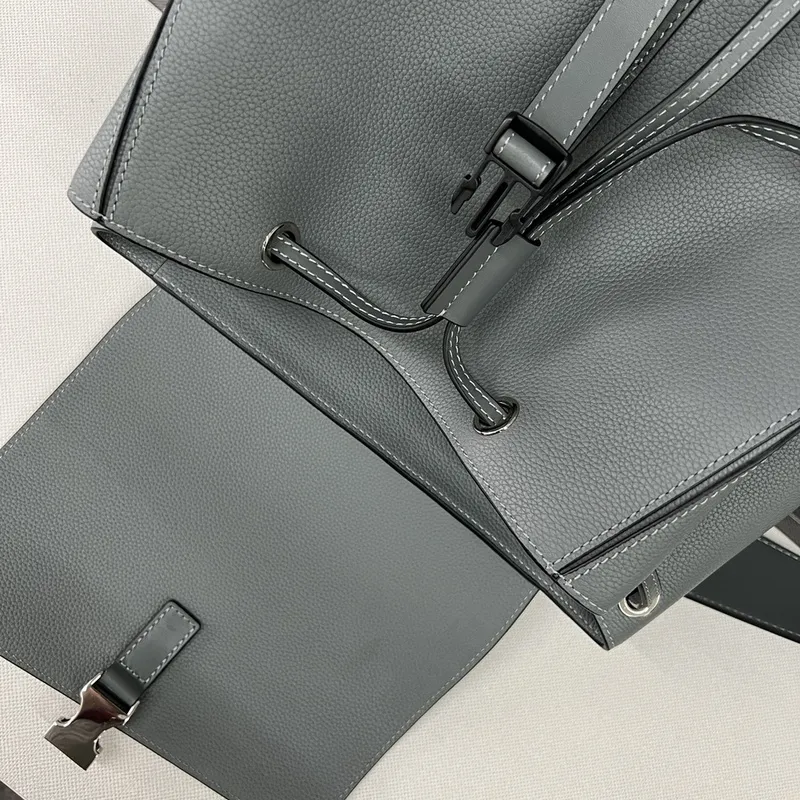 Loewe Puzzle Backpack In Light Gray Pebbled Leather With Signature Design #A50978
