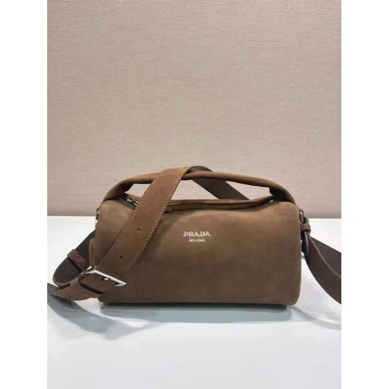 Chic Prada Barrel Bags In Suede And Leather For Fashion - Forward Styling #A49961