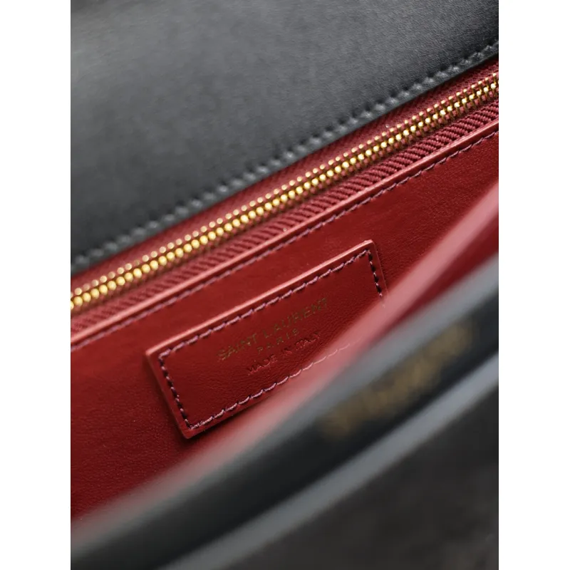 SAINT LAURENT Cassandra Envelope Crossbody Bag Set – Tan Leather-Suede & Black Velvet with Gold YSL Logo (Detachable Chain Strap) #A58773