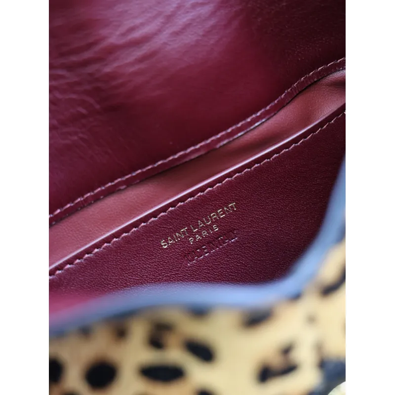 SAINT LAURENT Cassandra Envelope Crossbody Clutch – Leopard-Print Haircalf with Gold YSL Logo (Detachable Chain Strap) #A58783