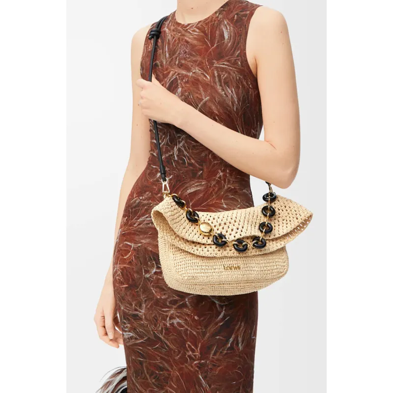 Loewe Medium Ola Raffia & Leather Shoulder Bag, 26 x 13 x 18 cm #A63229