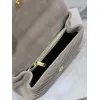 SAINT LAURENT Loulou Fringe Medium Shoulder Bag – Dusty Beige Suede with Chevron Quilt & Gold YSL Logo (Convertible Chain Strap) #A58779