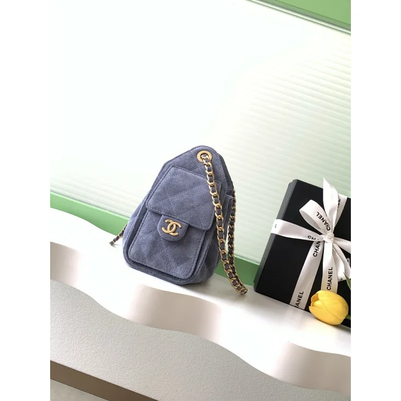 Chanel Hobo Shoulder Bag  Hippie Style Vintage Gold Coin Button Drawstring Bucket Bag #A59440