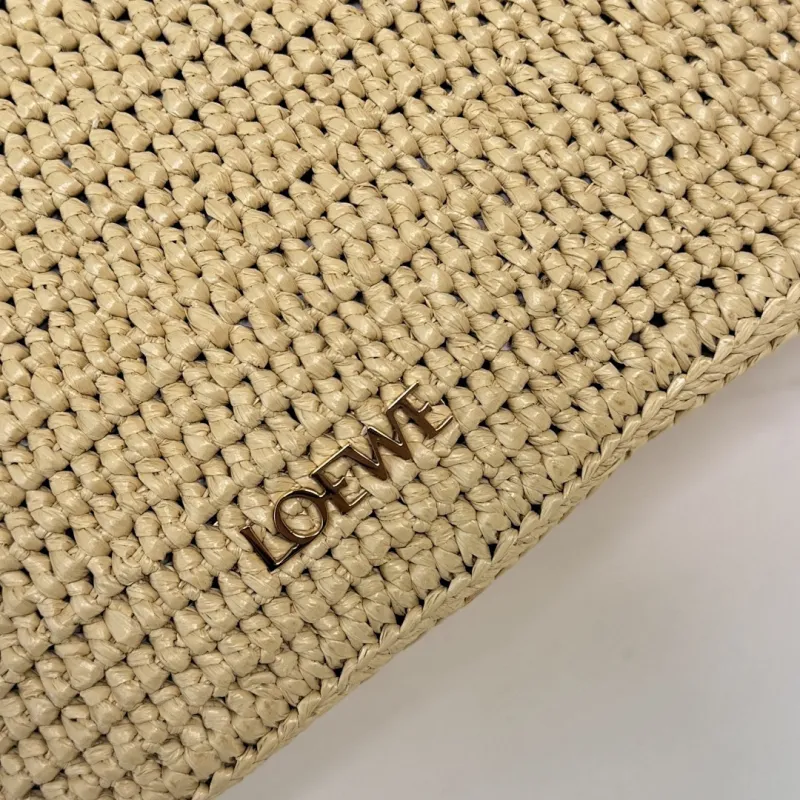 Loewe Medium Ola Raffia & Leather Shoulder Bag, 26 x 13 x 18 cm #A63229