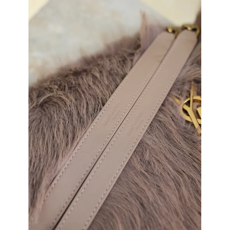 SAINT LAURENT Loulou Medium Shoulder Bag – Light Beige Suede with Chevron Quilt & Tone-On-Tone YSL Logo (Convertible Chain Strap) #A58776