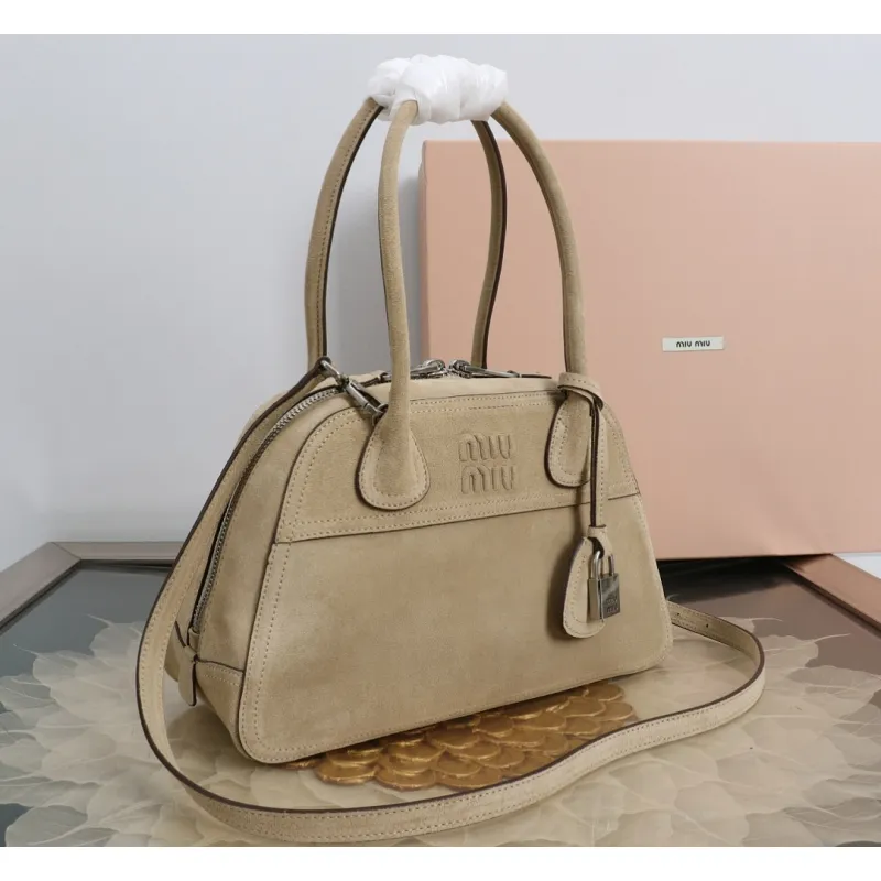 Miu Miu Vivant Suede Leather Bowling Top Handle Bag 32×19.5×11cm #A65025