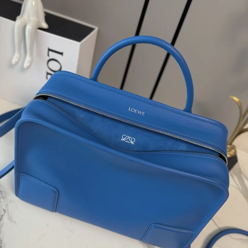 Loewe Amazona 180 Blue Leather Top Handle Bag 34.5x14x27cm #A64991
